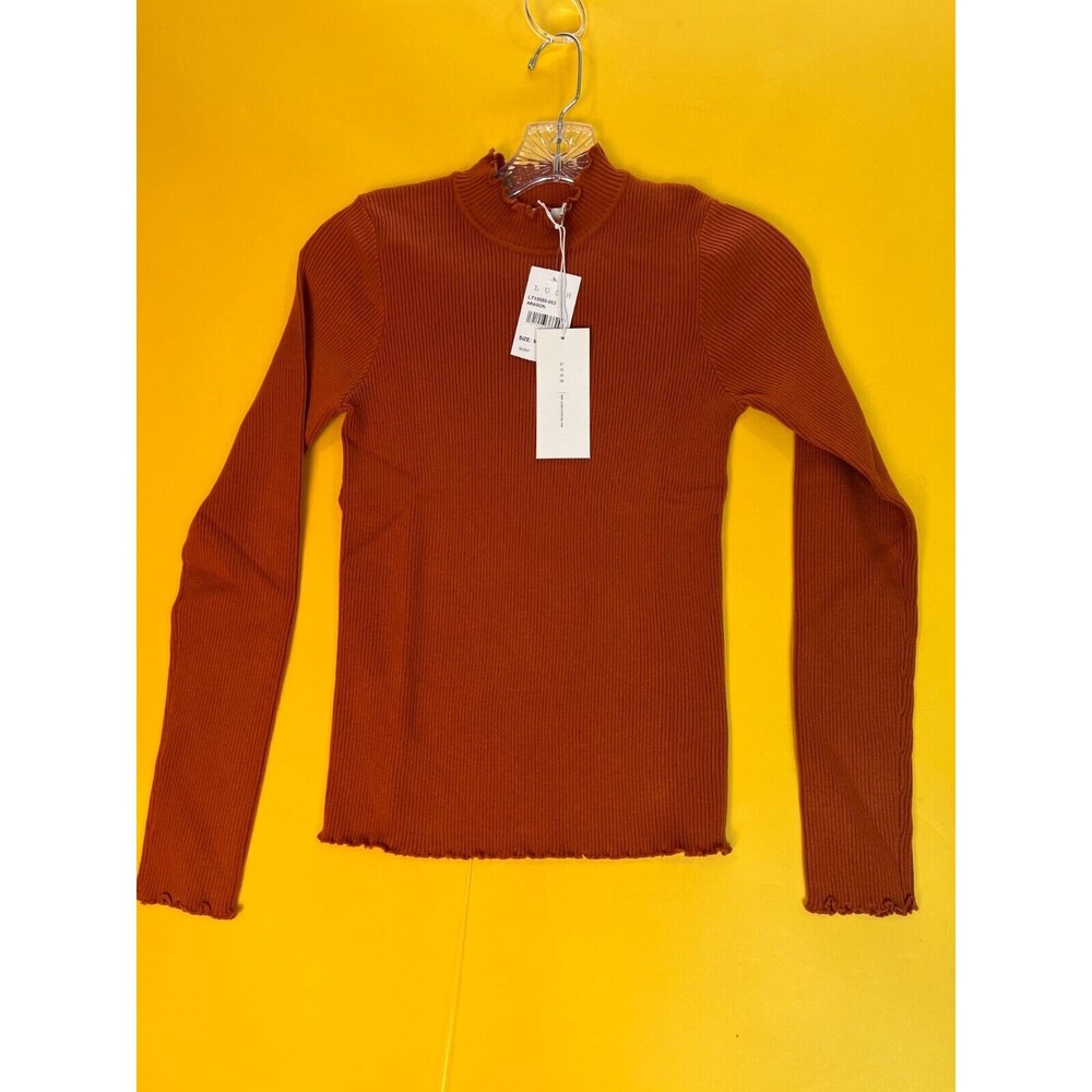 Lush Lettuce Hem Sweater Aragon Red Womens M Rib Knit Long Sleeve Mock Neck NWT